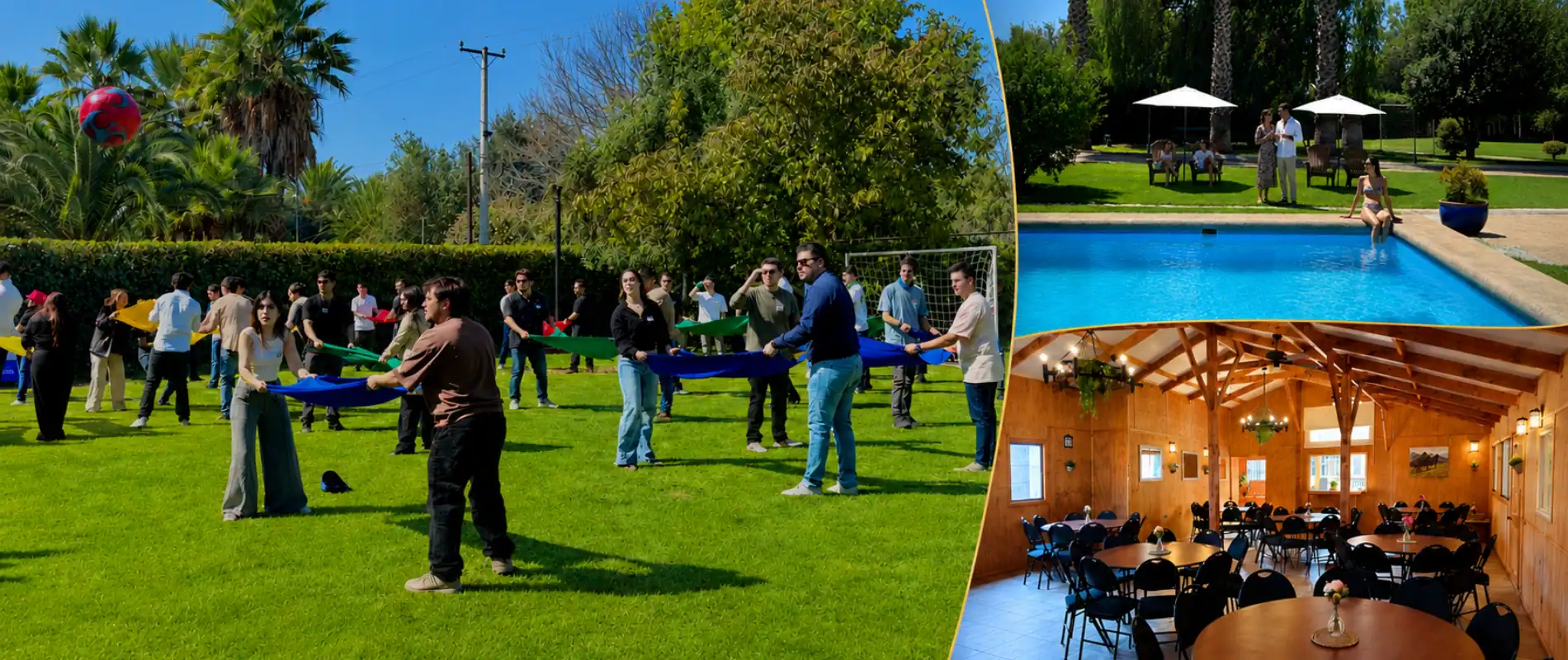 Eventos empresa en Palmas de Malloco con actividades, salón equipado y piscina