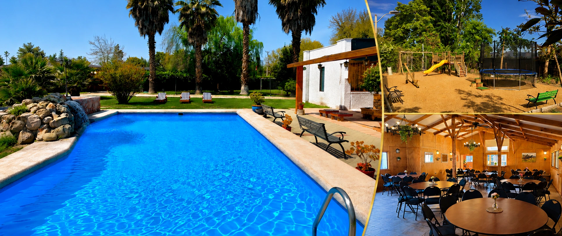 Salón de eventos al aire libre en Santiago: parcela con piscina y áreas verdes