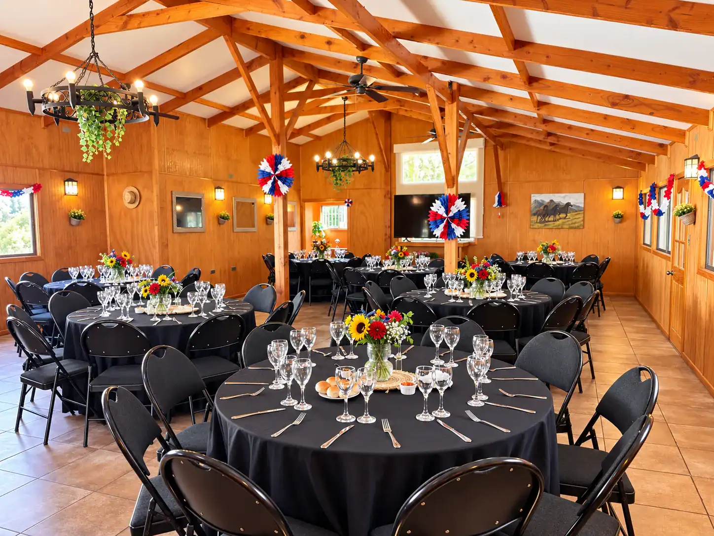 Salón de Palmas de Malloco preparado para una celebración de Fiestas Patrias de empresa